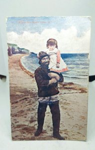 Country Fisherman with his young Daughter Vintage Antique Postcard 1904