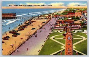 Daytona Beach Florida~Pier Casino~Ocean Front~Clock~Ferris Wheel~Linen Postcard