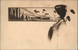 Beautiful Native American Indian Woman & Teepees C. Ryan A28 Postcard