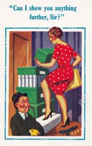 Big Bum Secretary Upskirt With Filing Cabinets Teasing Comic Humour Postcard