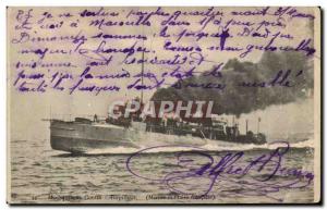Old Postcard Boat Snap Against destroyer