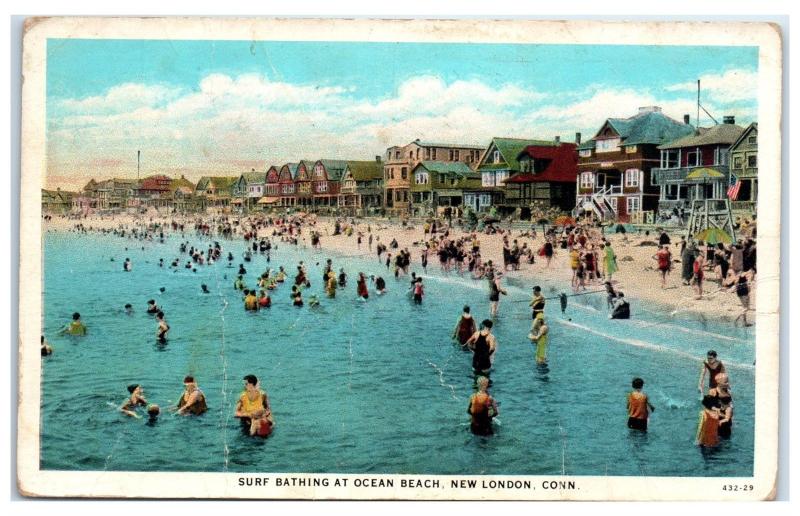 Early 1900s Swimming at Ocean Beach, New London, CT Postcard