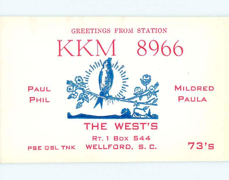 comic - QSL HAM RADIO CARD Wellford South Carolina SC t0886