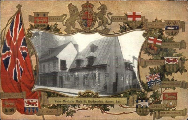 Quebec City Montcalm Bldg - Patriotic Flag & Shield Border c1910 Postcard