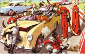 MAINZER Dressed Cats #4966 Convertible~Gas Station  ANTHROPOMORPHIC  Postcard