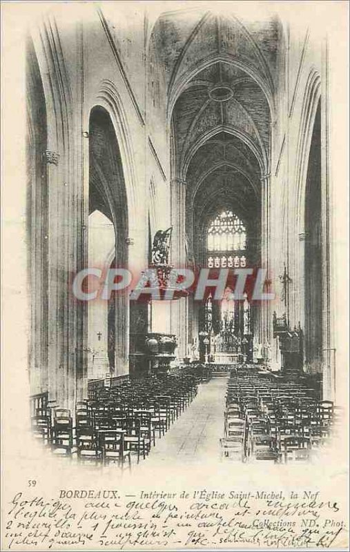 Postcard Old Bordeaux Interior of the church Saint Michel Nef map 1900)