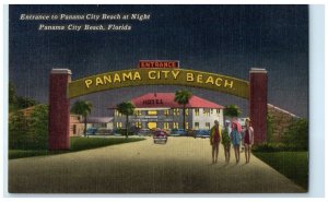 c1940's Entrance To Panama City Beach At Night Panama City Florida FL Postcard
