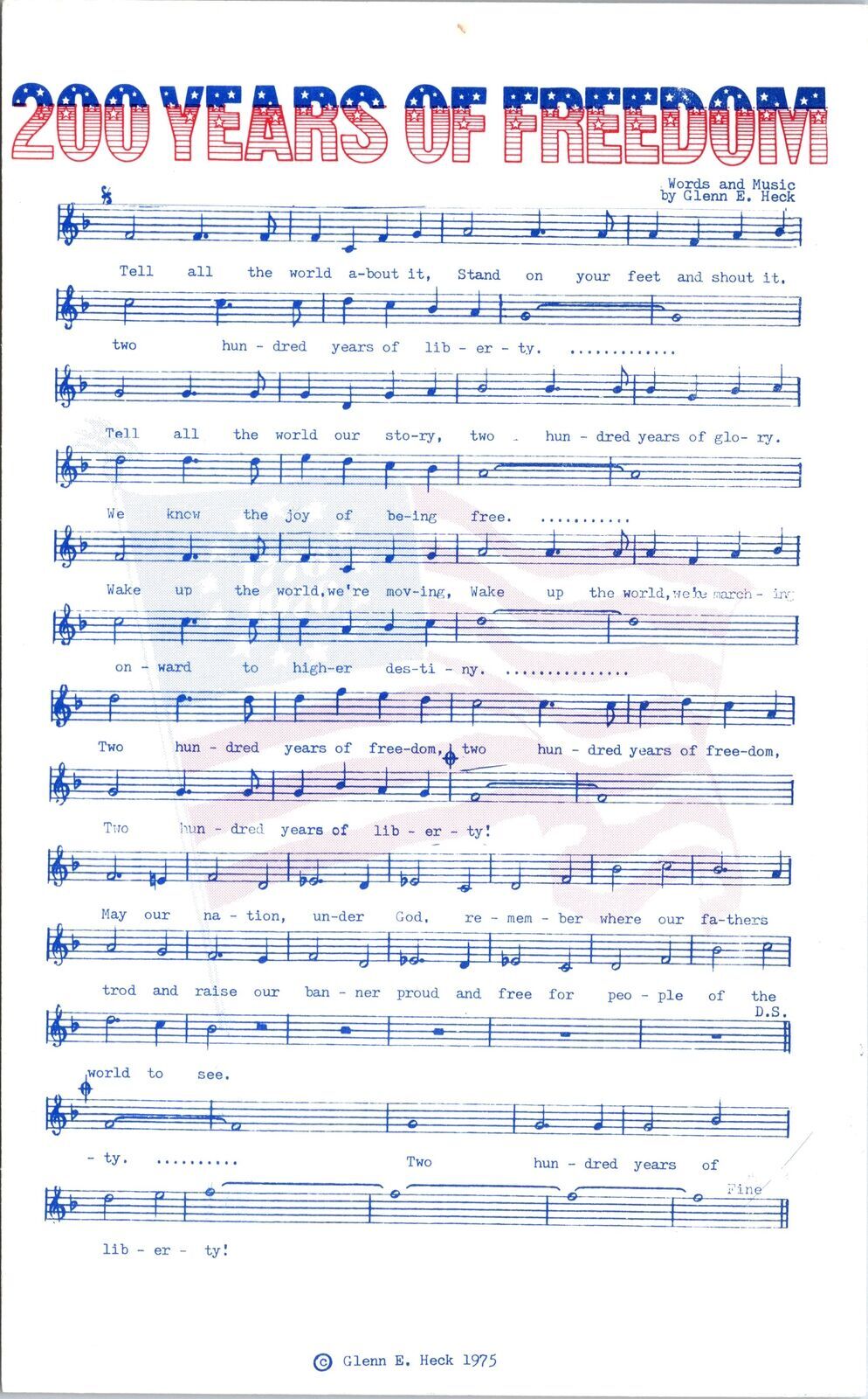 Vintage Postcard 200 Years of Freddom Musical Notes and Lyrics by John