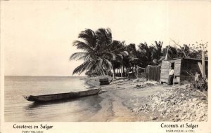 RPPC SALGAR COLOMBIA TO USA COCOANUT TREES STAMPS REAL PHOTO POSTCARD 1933