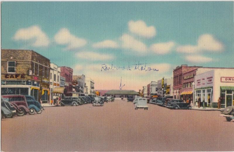 Texas Tx Postcard Linen PECOS Cafe Roadside Railroad DEPOT Stores