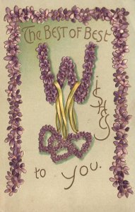 Vintage Postcard 1900's The Best of Best Wishes To You Purple Flowers Greetings