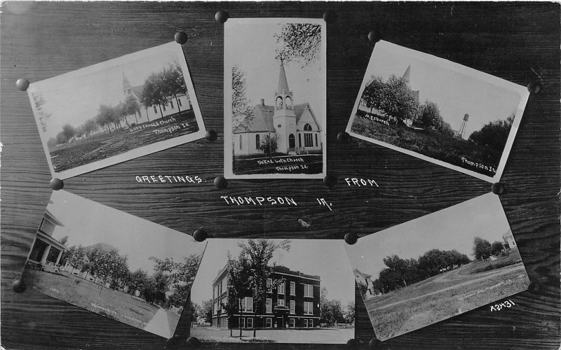 J65/ Thompson Iowa RPPC Postcard c1910 6View Church School Homes  116