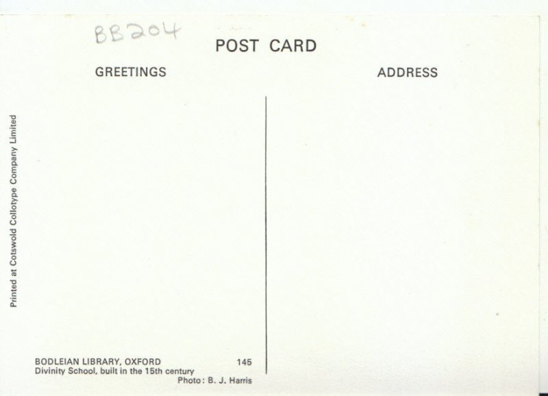 Oxfordshire Postcard - Bodleian Library - Oxford - Divinity School - Ref TZ660