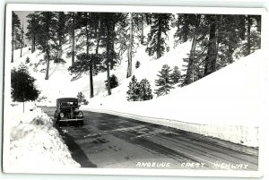 c1947 Angeles Crest Highway LA California Rppc Real Photo Postcard Car & Snow