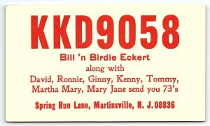 1960s MARTINSVILLE NJ BILL BIRDIE ECKERT 73 HAM RADIO CALL LETTER POSTCARD P3829