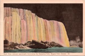 Night View Horseshoe Falls Niagara Falls ON Ontario c1949 Linen Postcard D66