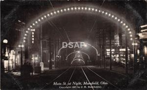 Ohio Postcard Real Photo RPPC 1907 MANSFIELD Night Arch Lights MAIN STREET