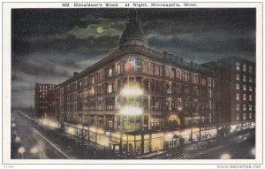 MINNEAPOLIS, Minnesota, 1900-1910's; Donaldson's Block At Night