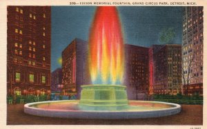 Vintage Postcard 1920's Edison Memorial Fountain Grand Circus Park Detroit Mich.