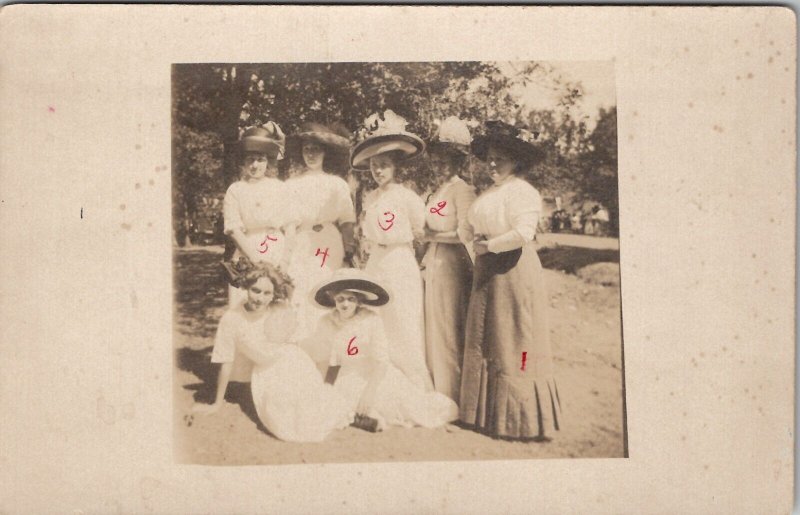 RPPC Seven Lovely Victorian Women Large Hats Dresses c910 Photo Postcard Z20