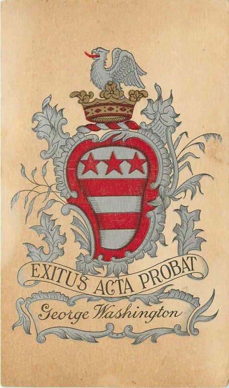 Vintage Postcard; Heraldry, George Washington Family Motto: Exitus Acta Probat