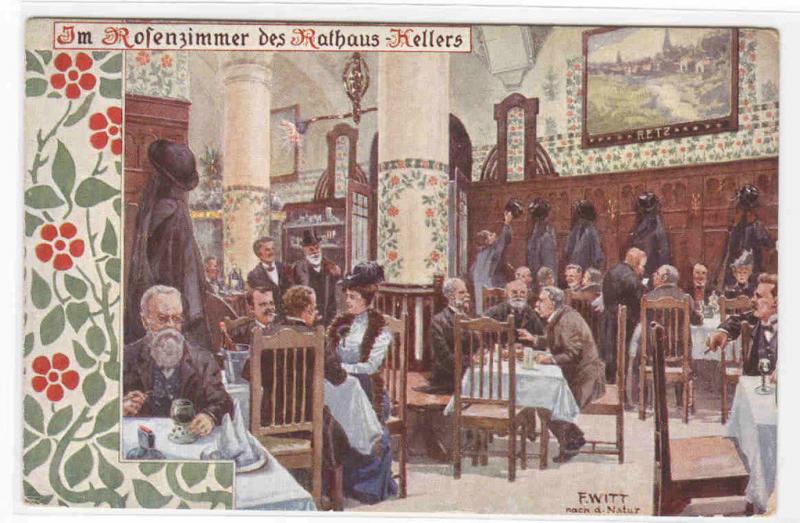 Im Rosenzimmer des Rathaus Kellers Austria Artist Signed F Witt BKWI postcard