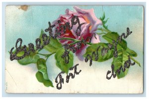 c1910's Greetings From Fort Wayne Indiana IN, Flowers Glitter Embossed Postcard 