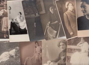 Early real photo postcards elegant women portraits fancy dresses retro fashion 