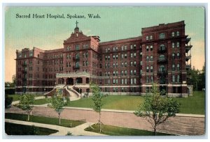 c1910's Sacred Heart Hospital Building Entrance Spokane Washington WA Postcard