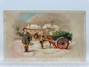 Victorian Arbuckle's Ariosa Coffee Trade Card Winter Scene Donkey Sleigh Litho