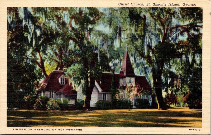 Vtg St Simons Island Georgia GA Christ Church 1940s Old Linen View Postcard