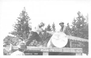 Albany Oregon Timber Carnival Sawing Log Real Photo Postcard AA56299