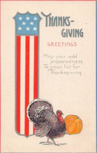 Thanksgiving Greeting Turkey Poultry Flag Pumpkin postcard B989