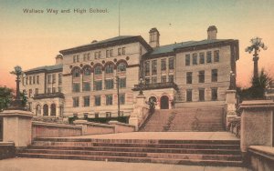 Vintage Postcard Wallace Way & High School Building Landmark Satairway MNC Pub.