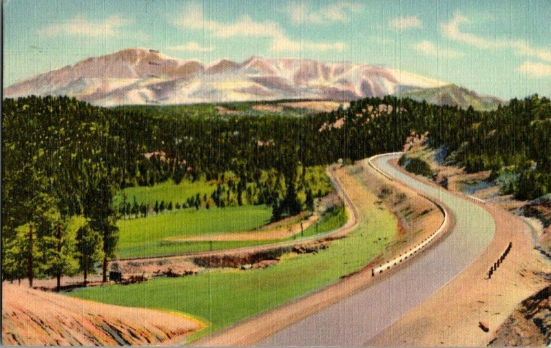 Pikes Peak From Ute Pass Highway U. S. 24 Vintage Postcard Standard View Card 