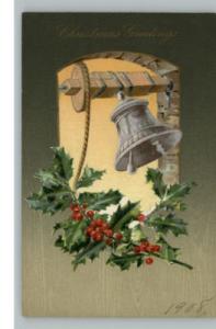 Christmas Bell Holly Berries c1910 Postcard