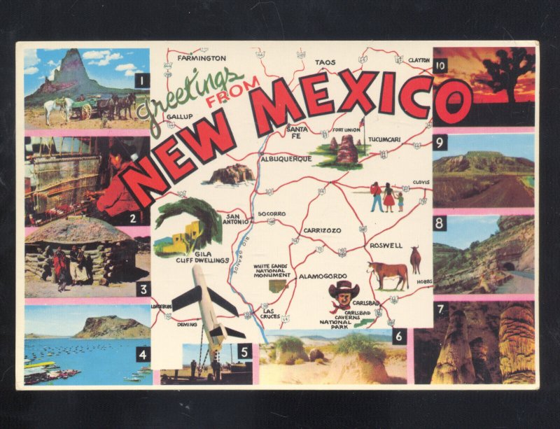 GREETINGS FROM NEW MEXICO STATE MAP POSTCARD