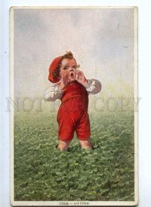 240866 GNOME Boy in Clover by W. FIALKOWSKA Vintage postcard