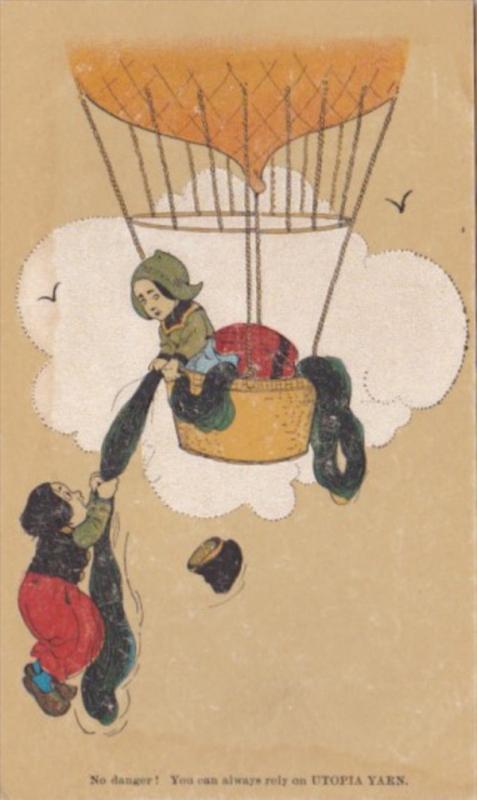 Advertising Utopia Yarns Showing Dutch Children In Hot Air Balloon