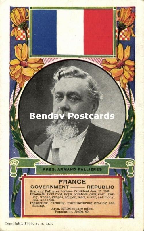 france, President Armand Fallières, National Flag (1909)