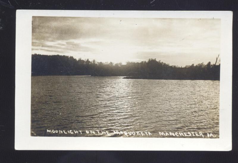 RPPC MANCHESTER IOWA MAQUOKETA RIVER MOONLIGHT REAL PHOTO POSTCARD