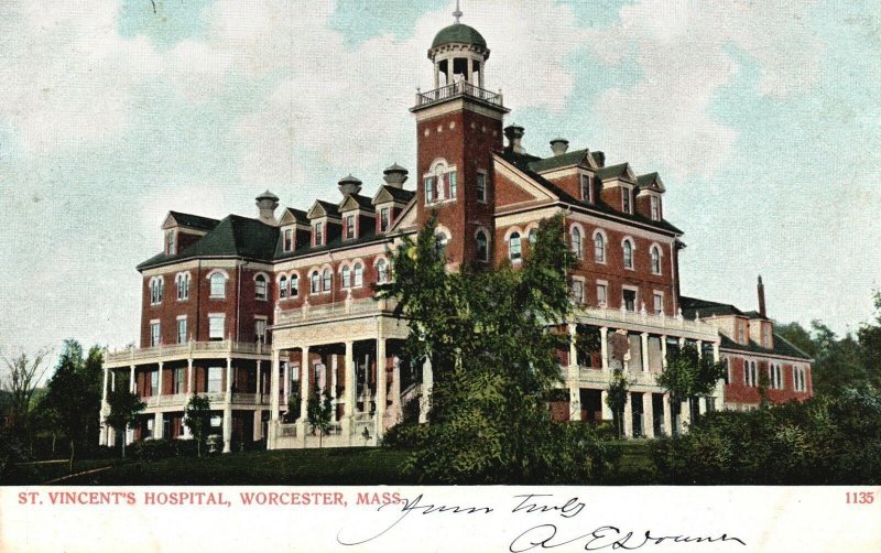 Vintage Postcard St. Vincent's Hospital Medical Building Worcester Massachusetts