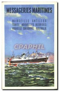 Old Postcard Messageries Maritimes Marseille Antilles New Hebrides Tahiti boat