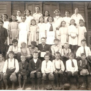 c1910s Group School Children RPPC Man Teacher Real Photo Mature Student Boy A162