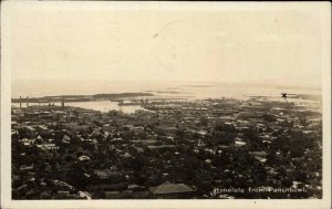 Honolulu Hawaii HI From the Punchbowl Used 1933 Real Photo Postcard