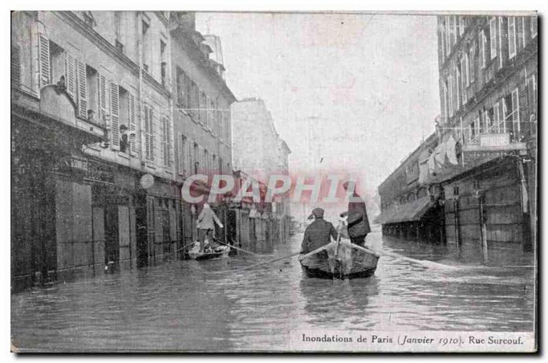 Postcard Old Paris Floods in January 1910 Flood of the Seine Street Srucouf