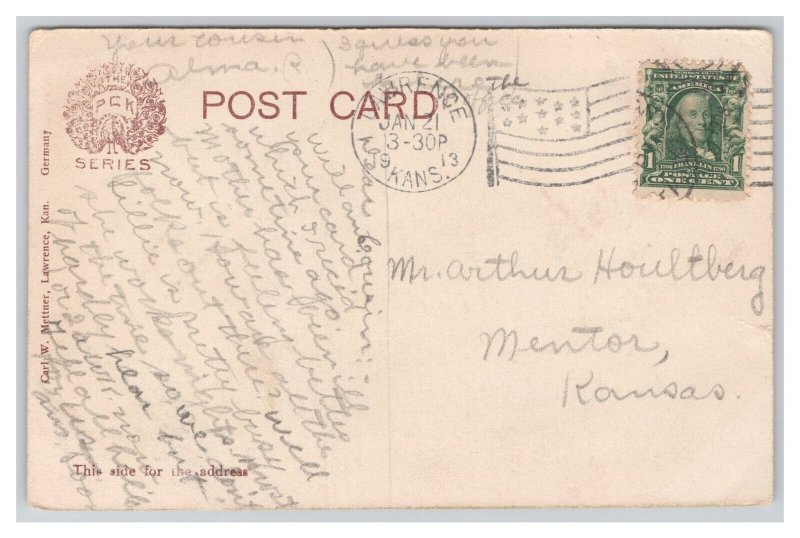 Postcard Lawrence Kan. Kansas Post Office c1913 Postmark