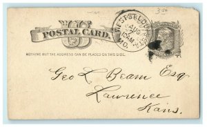 1885 St. Louis Stationary Co. Stamp World Request Lawrence Kansas Postcard 