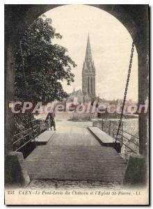 Old Postcard Caen the castle of Pont Levis and the church St Pierre