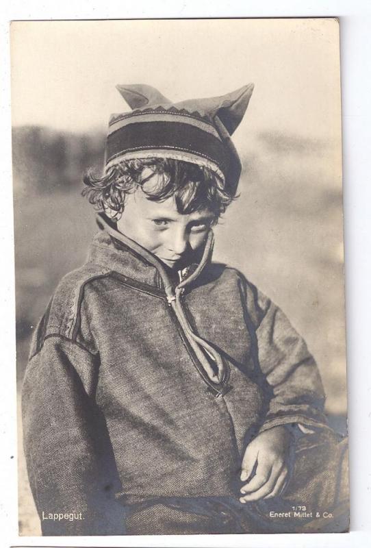 Lappegut Sweden Lap boy Hat RPPC Real Photo Lapland